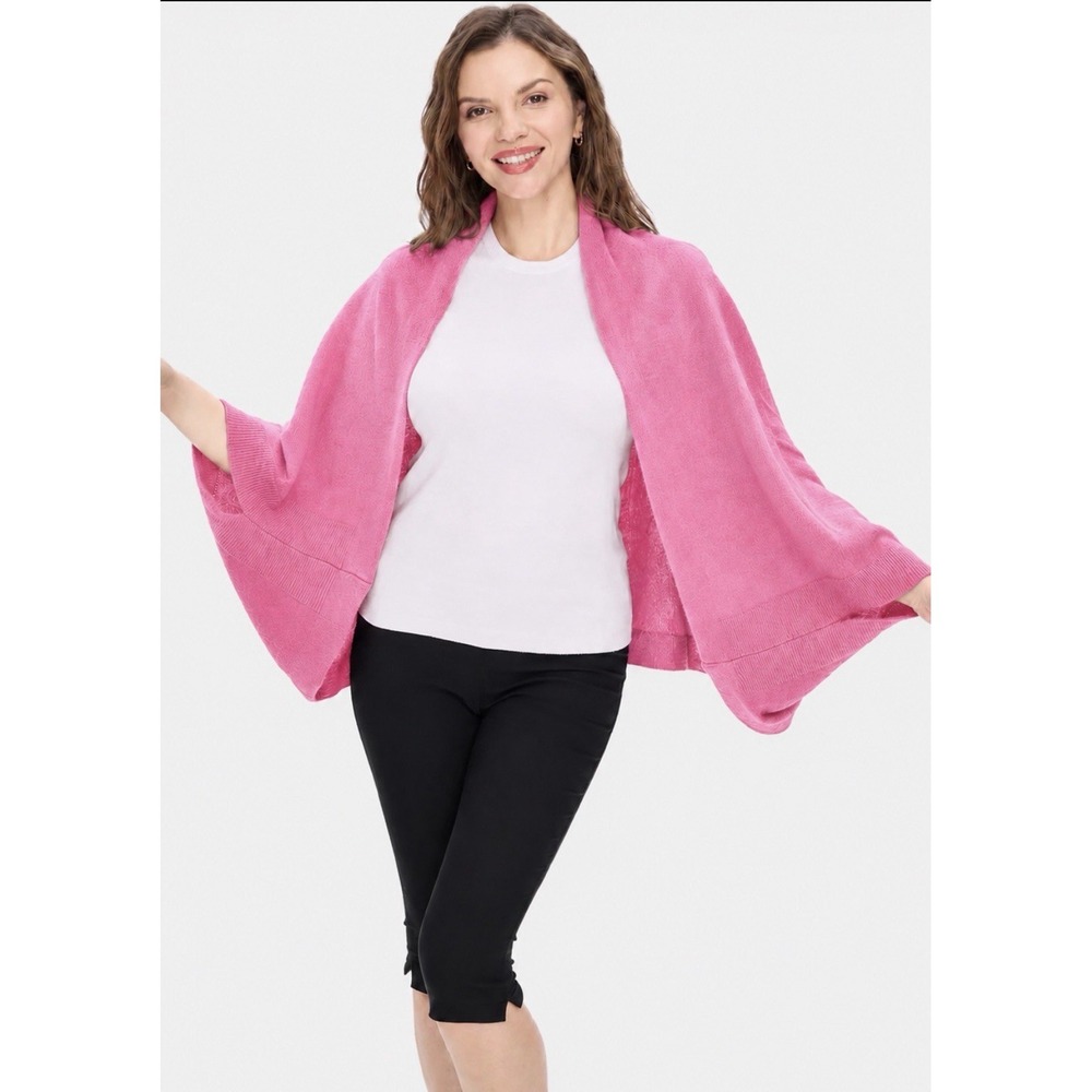 Ovcio Wrap  100% Cashmere Knit Open Front Pink Shawl Wrap Soft $219